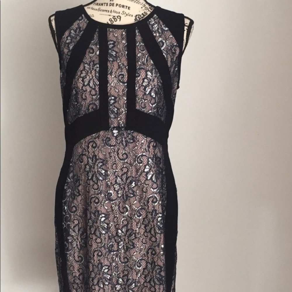 Ivanka Trump Navy, Silver & Black cocktail dress